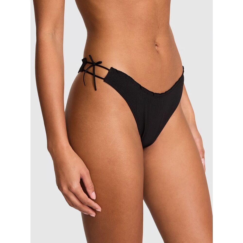 Victoria's Secret PINK Black Tie Side Bikini Bottom NEW Small